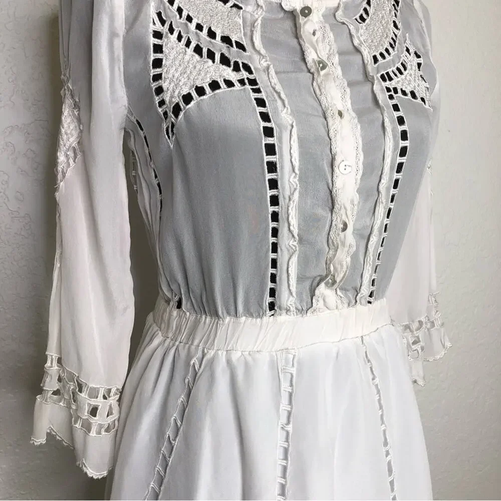 Tularosa Orsen white cutout embroidered dress size XS